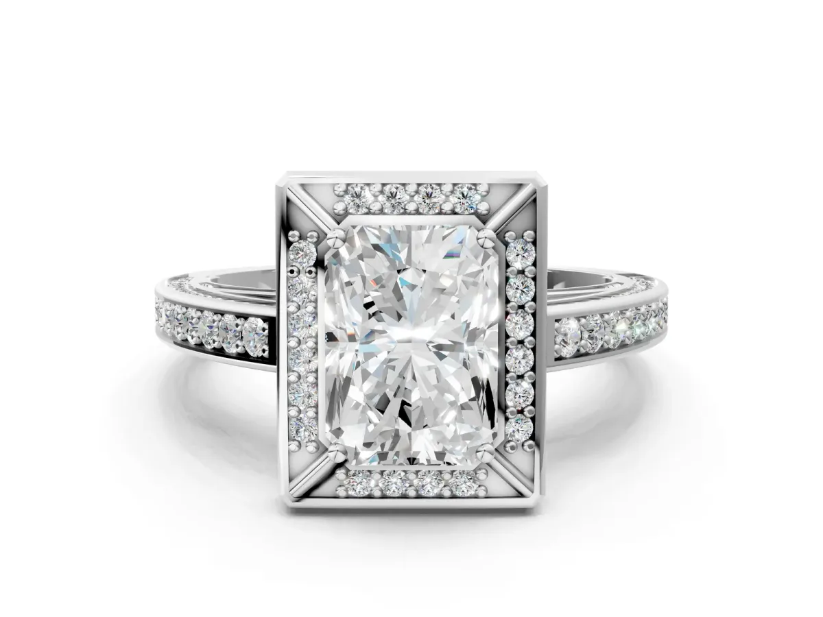 Radiant Cut Cut Halo Pave Split Shank Prong Setting Ring Platinum