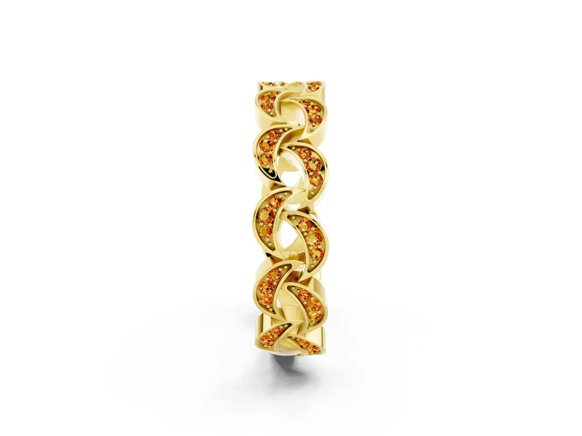Pavé Round Citrine Interlocking Eternity Band with Bezel Prong Setting Yellow gold