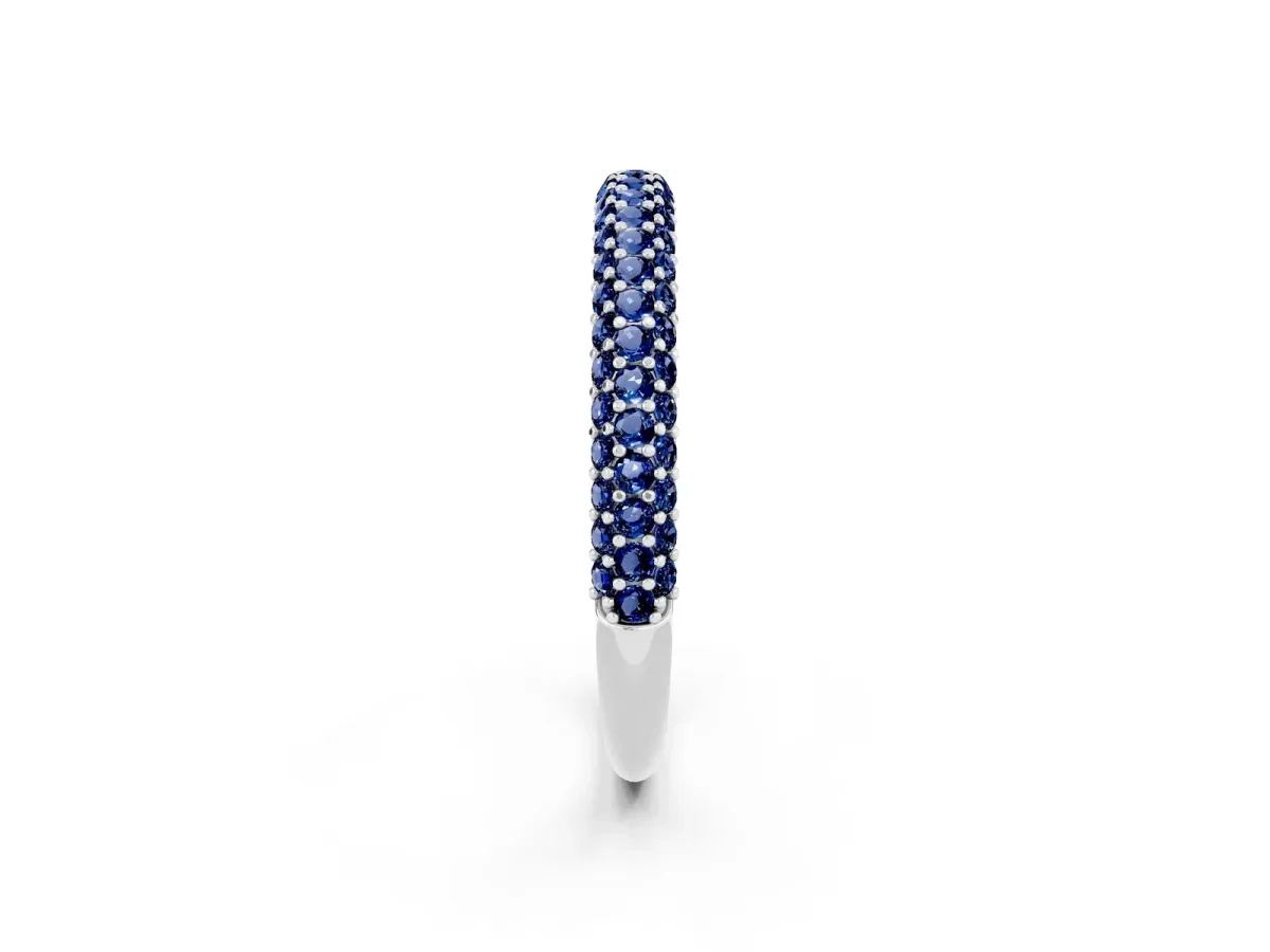 Round Blue Sapphire Pavé Eternity Band with Shared Prong Setting Silver