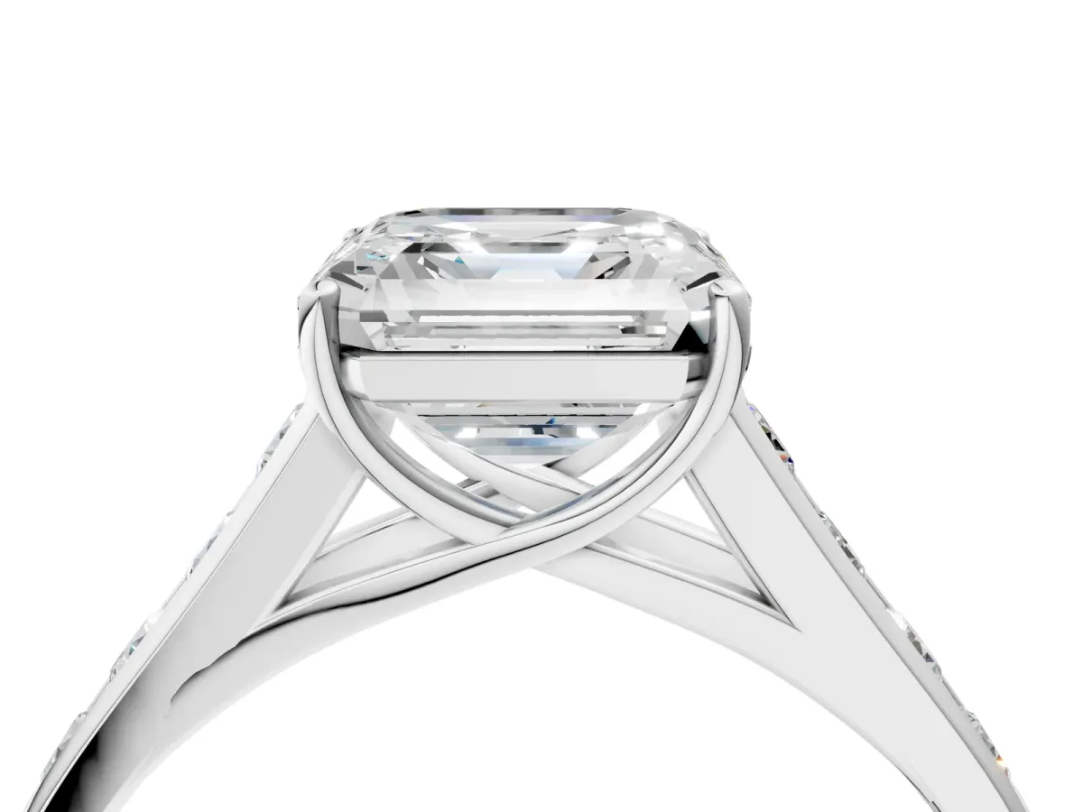 Asscher Cut Brilliant Channel-Set Solitaire Ring with Four-Prong Setting Platinum