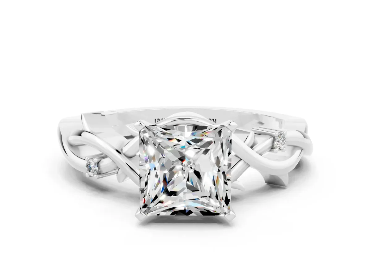Princess Cut Moissanite Solitaire Ring with Twisted Band and Prong Setting Silver