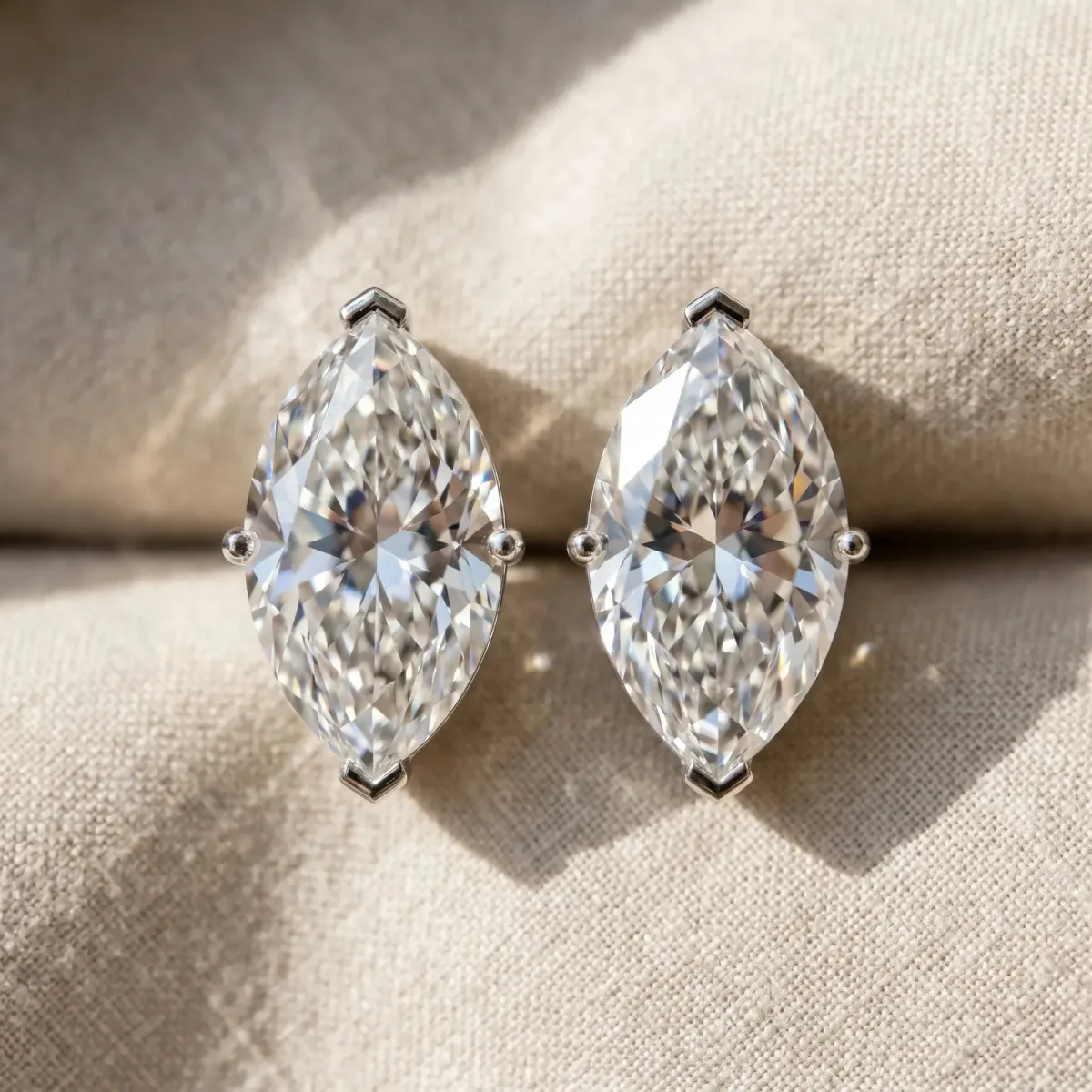 Marquise Cut Diamond Stud Earrings Silver