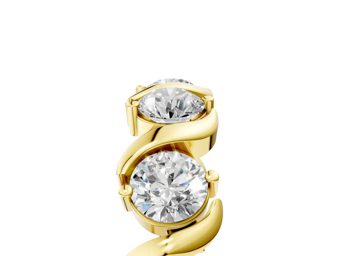 Round Diamond Half Eternity Band with Wave Prong Setting Yellow gold