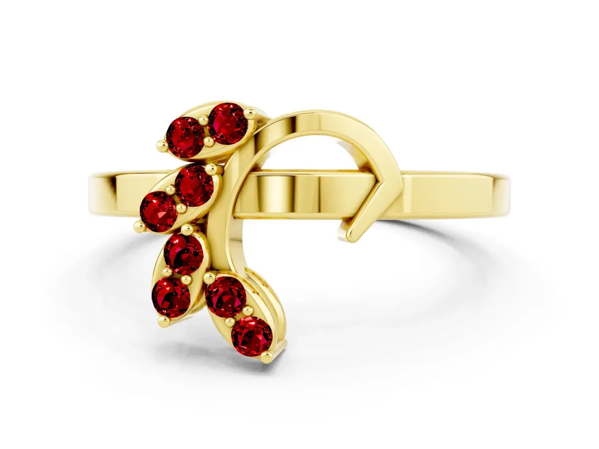 Marquise Ruby Cluster Bypass Ring with Prong Setting Yellow gold