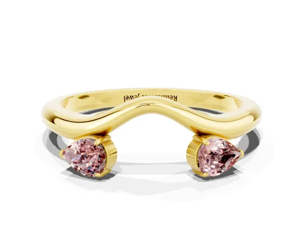 Pear Cut Morganite Two-Stone Open Band Ring with Prong Setting Yellow gold