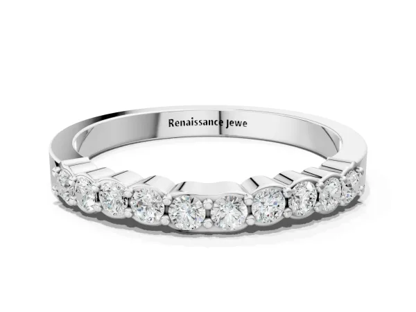 Round Diamond Half-Eternity Band with U-Prong Setting Silver