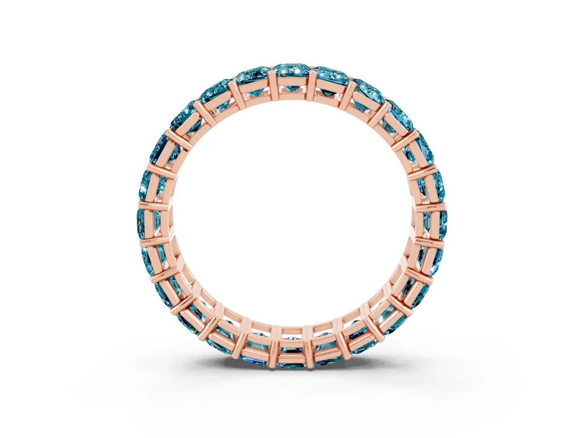 Emerald Cut Blue Topaz Eternity Band with Shared Prong Setting Rose gold
