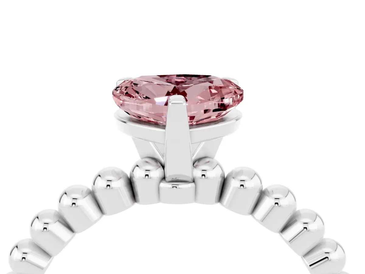 Heart Cut Morganite Solitaire Ring with Beaded Band and Prong Setting Silver