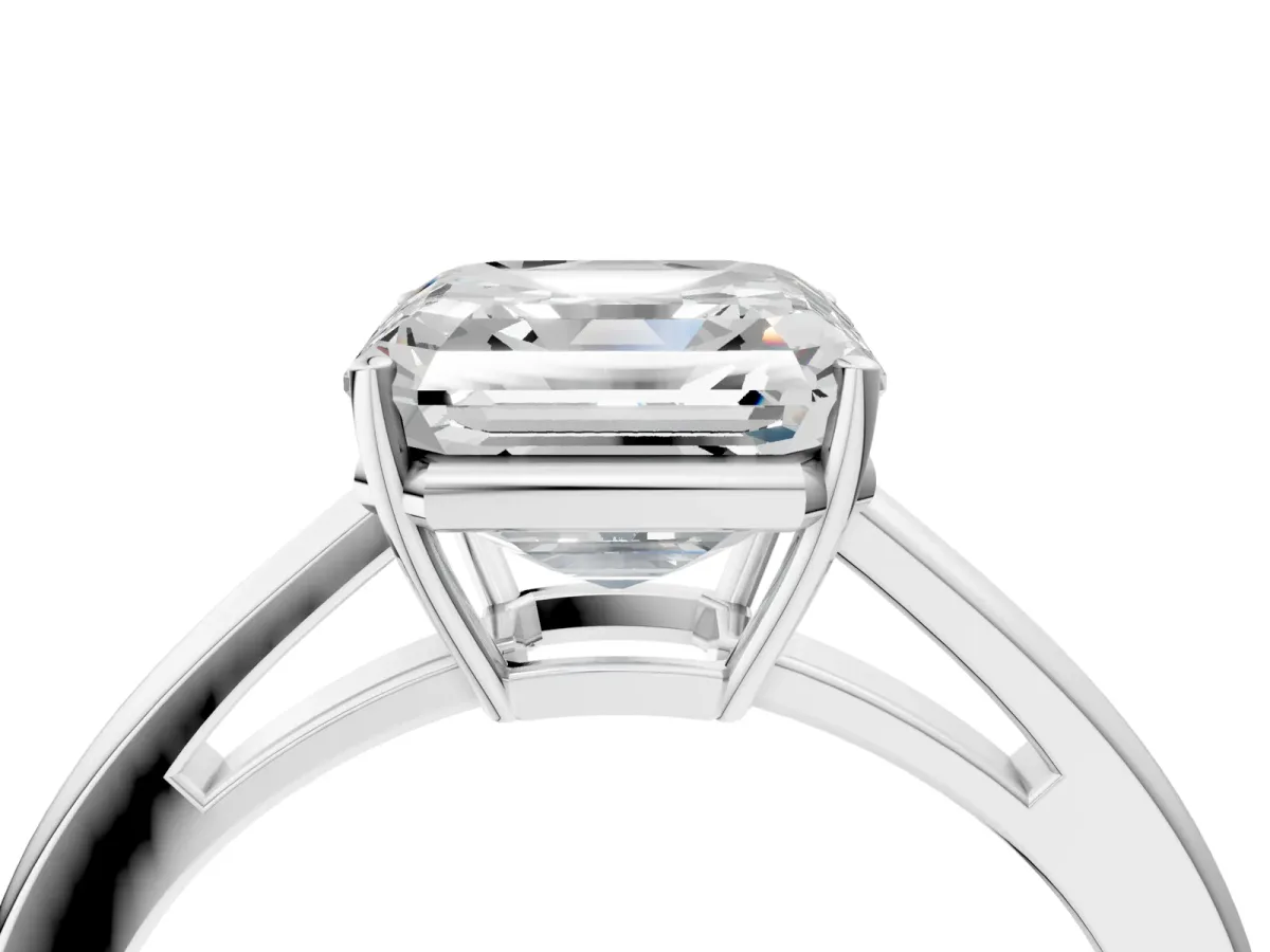 Asscher Cut Solitaire Diamond Ring with Split Shank and Four-Prong Setting Platinum