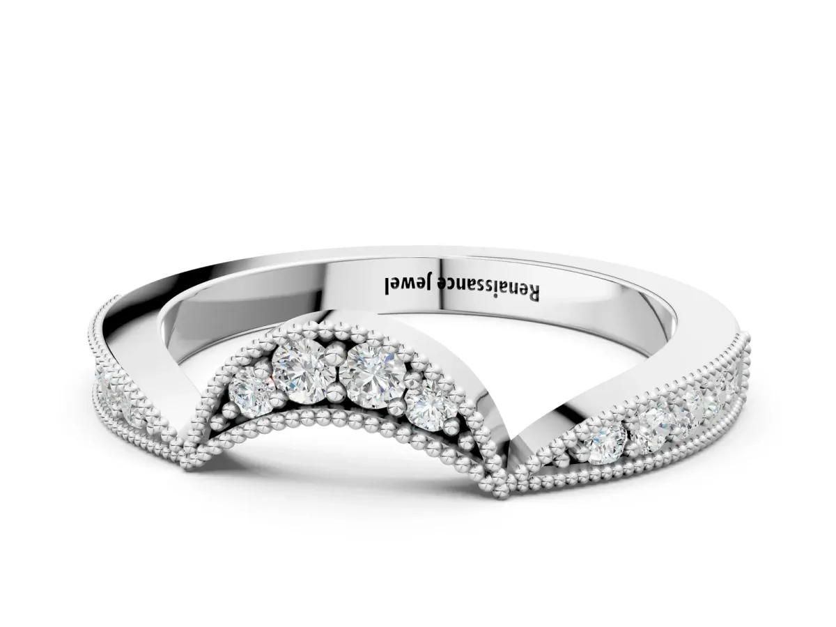 Pavé Round Diamond Contour Milgrain Band White gold