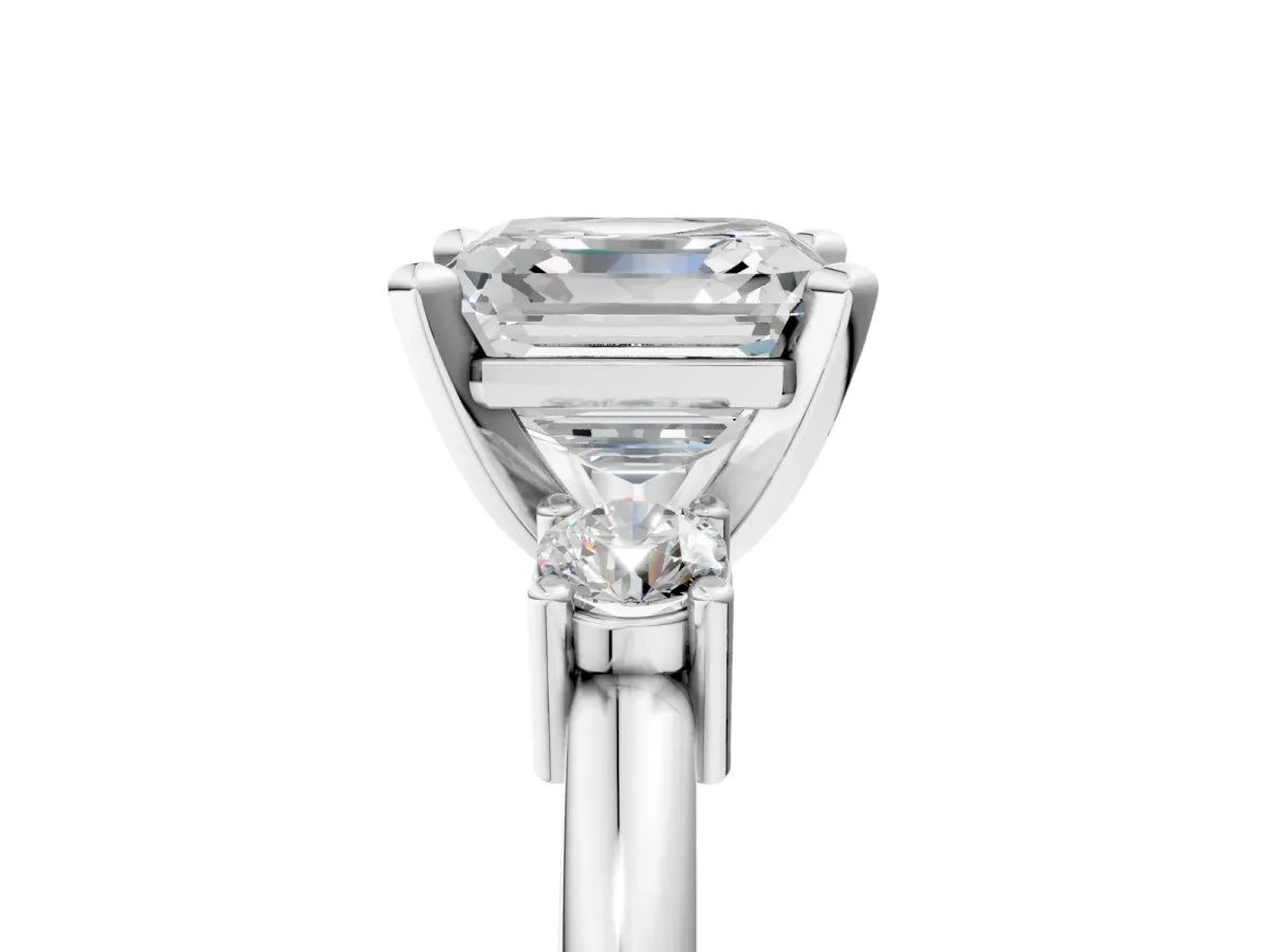 Three-Stone Asscher Cut Cut Diamond Solitaire with Prong Setting and Classic Band Platinum