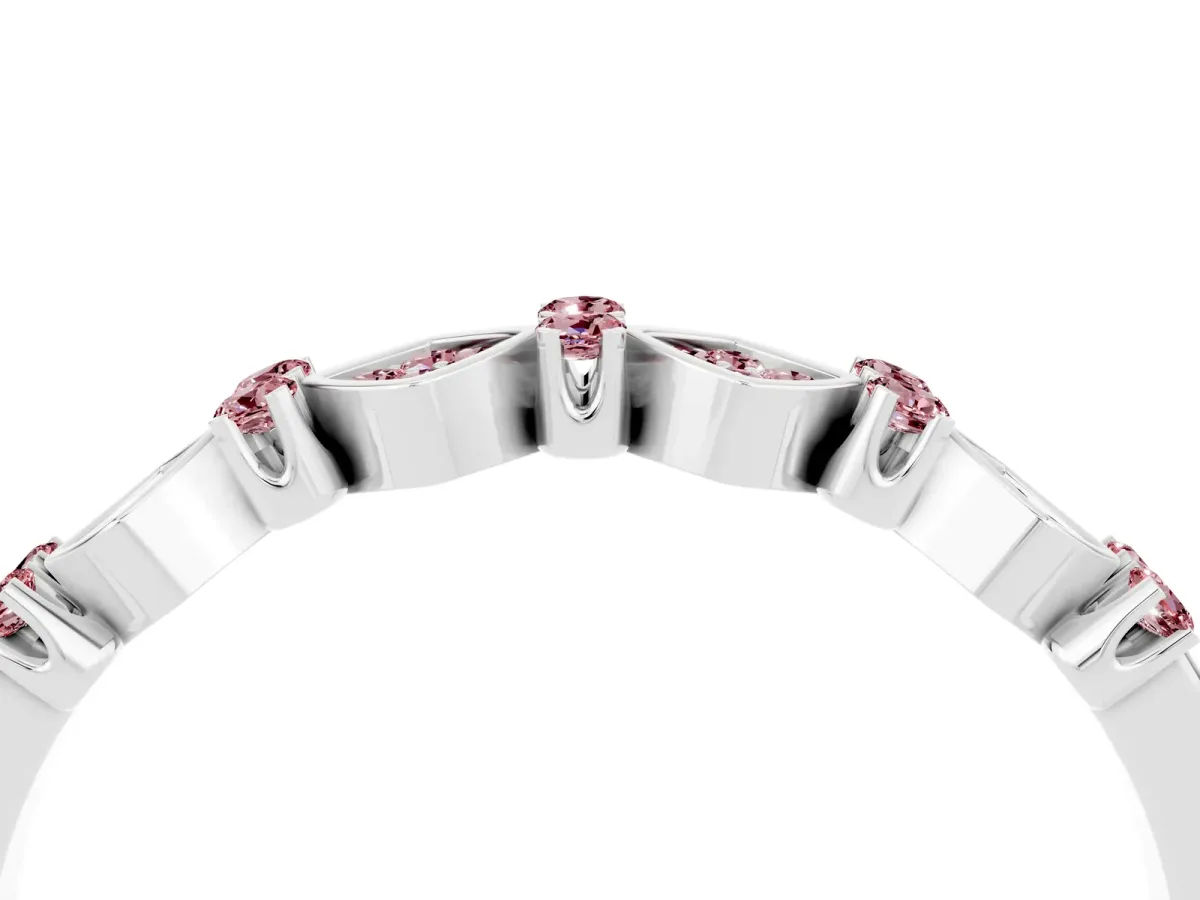 Pavé Cushion Morganite Cluster Eternity Band with Prong Setting Silver