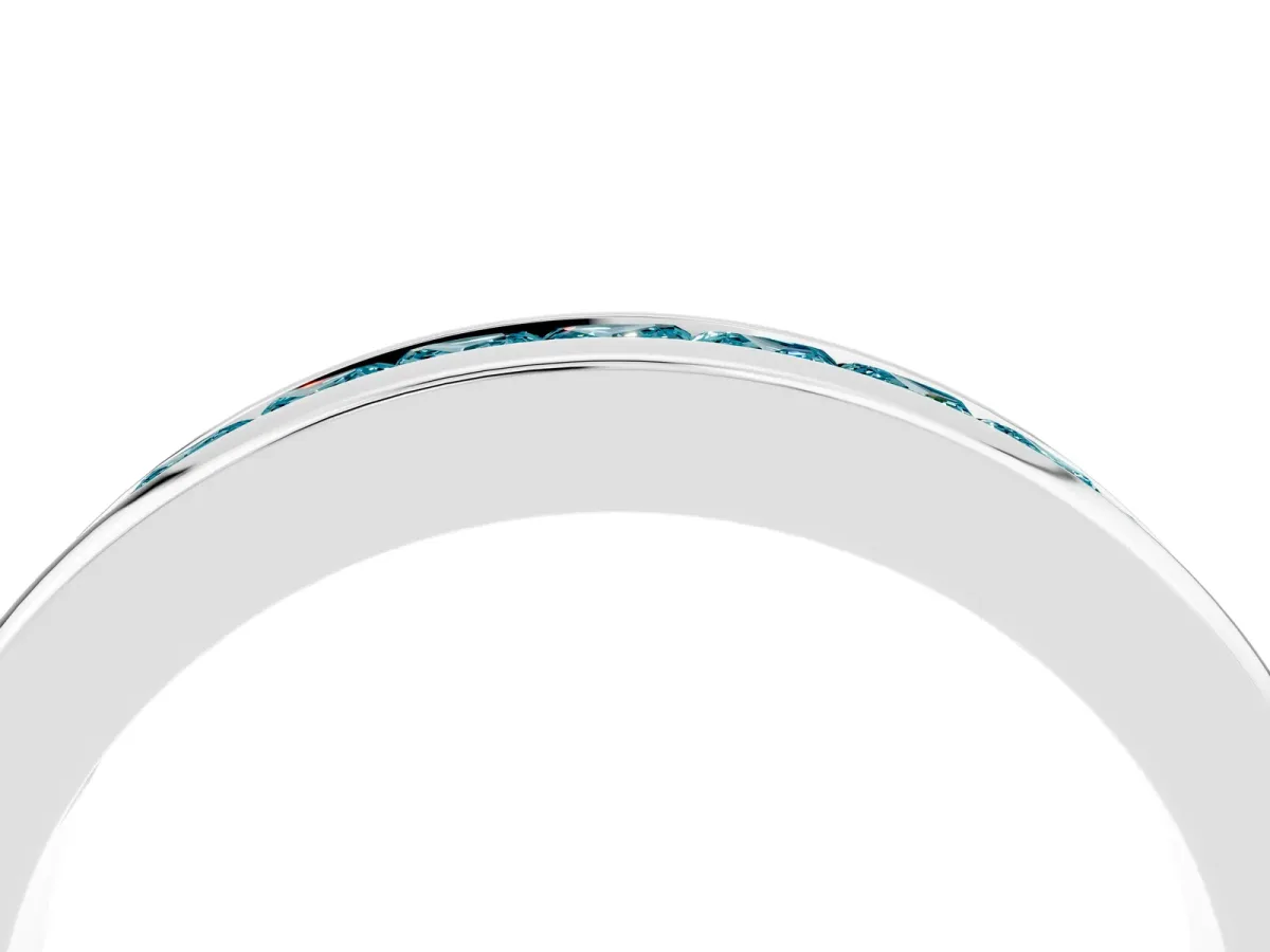 Channel Set Princess Cut Blue Topaz Eternity Band Silver