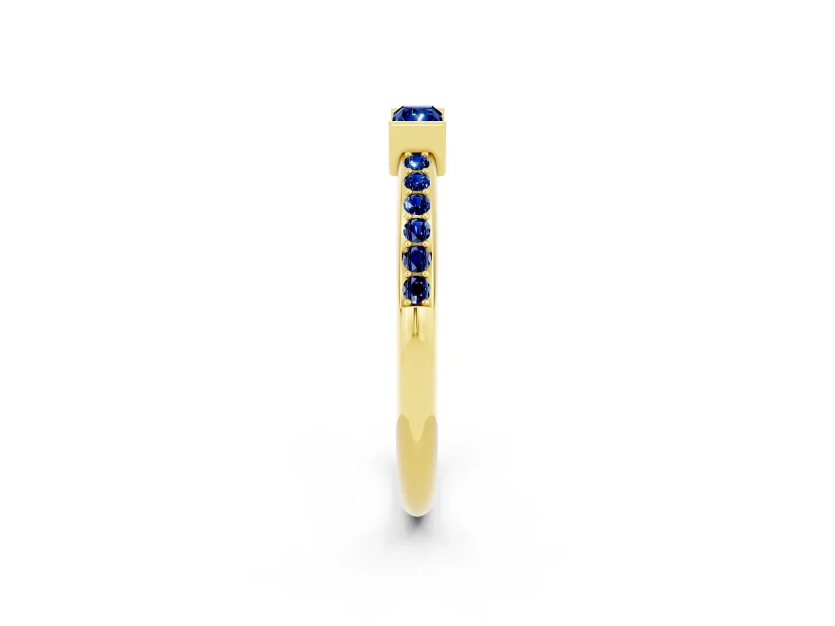 Baguette Blue Sapphire Pavé Band with Bar Setting Yellow gold