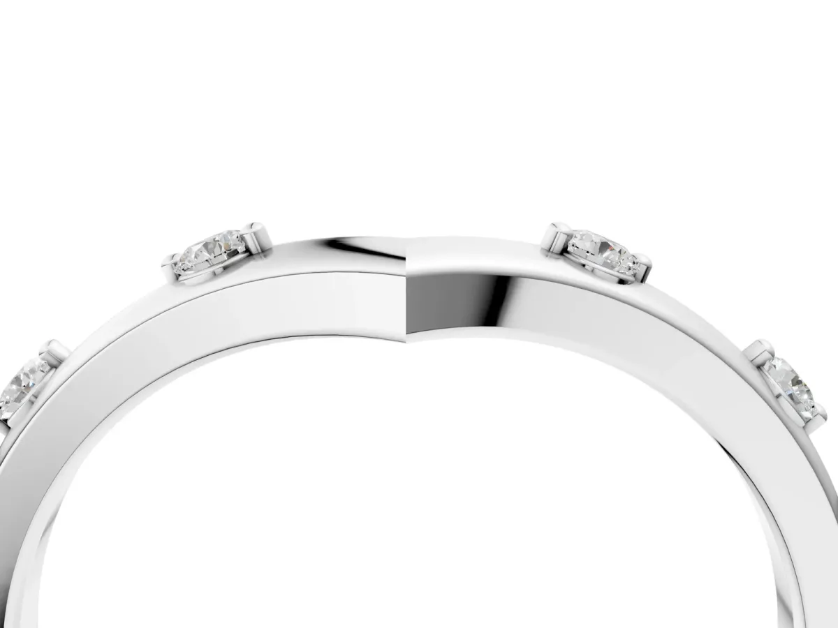 Diamond Chevron Band with Round Stones and Prong Setting White gold