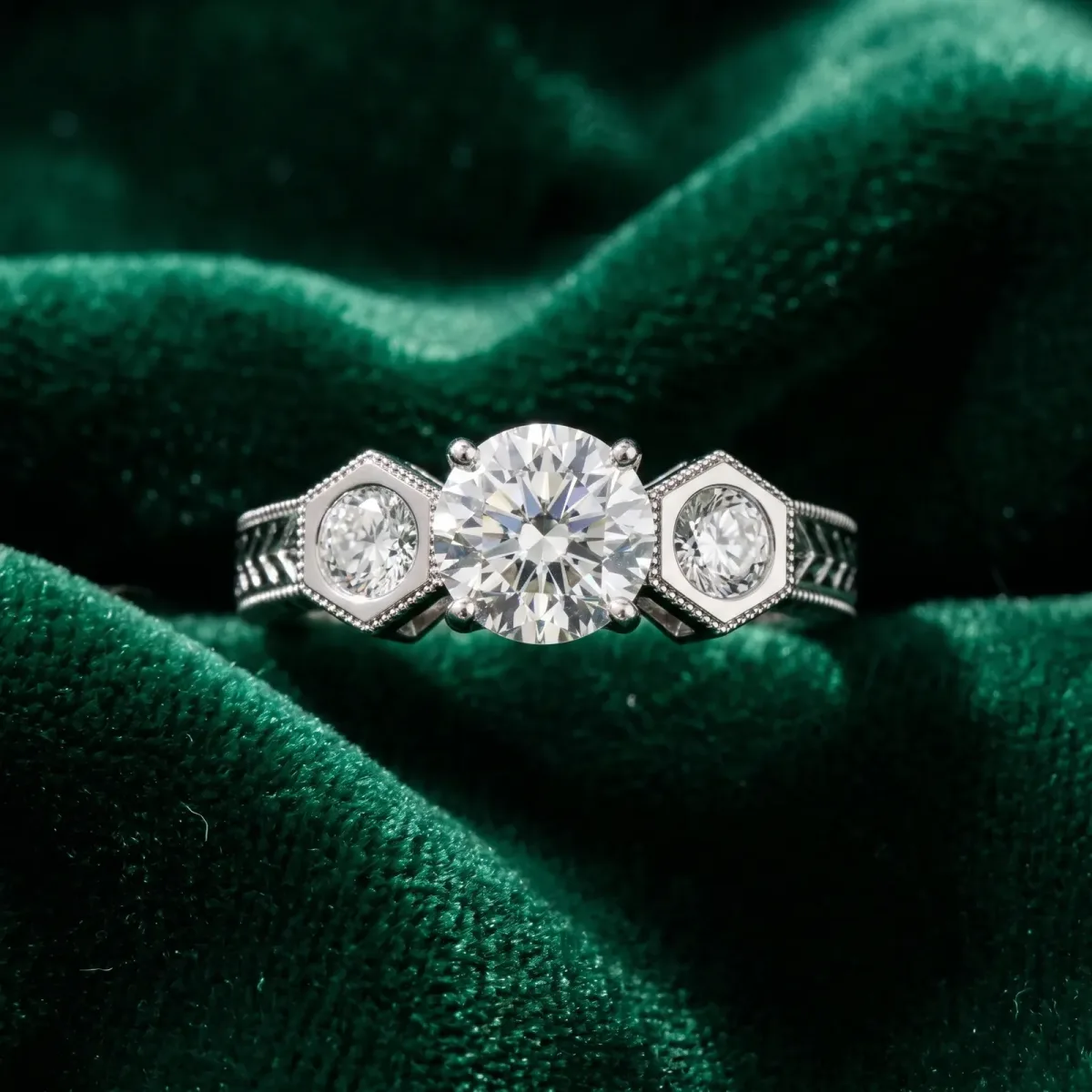 Bezel-Set Princess and Round Cut Milgrain Band Ring Platinum
