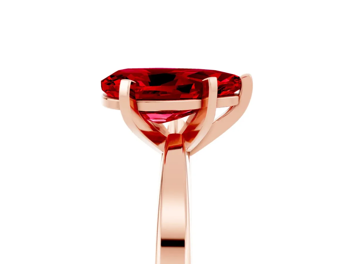 Pear Cut Ruby Solitaire Engagement Ring with Classic Band and Four-Prong Setting Rose gold