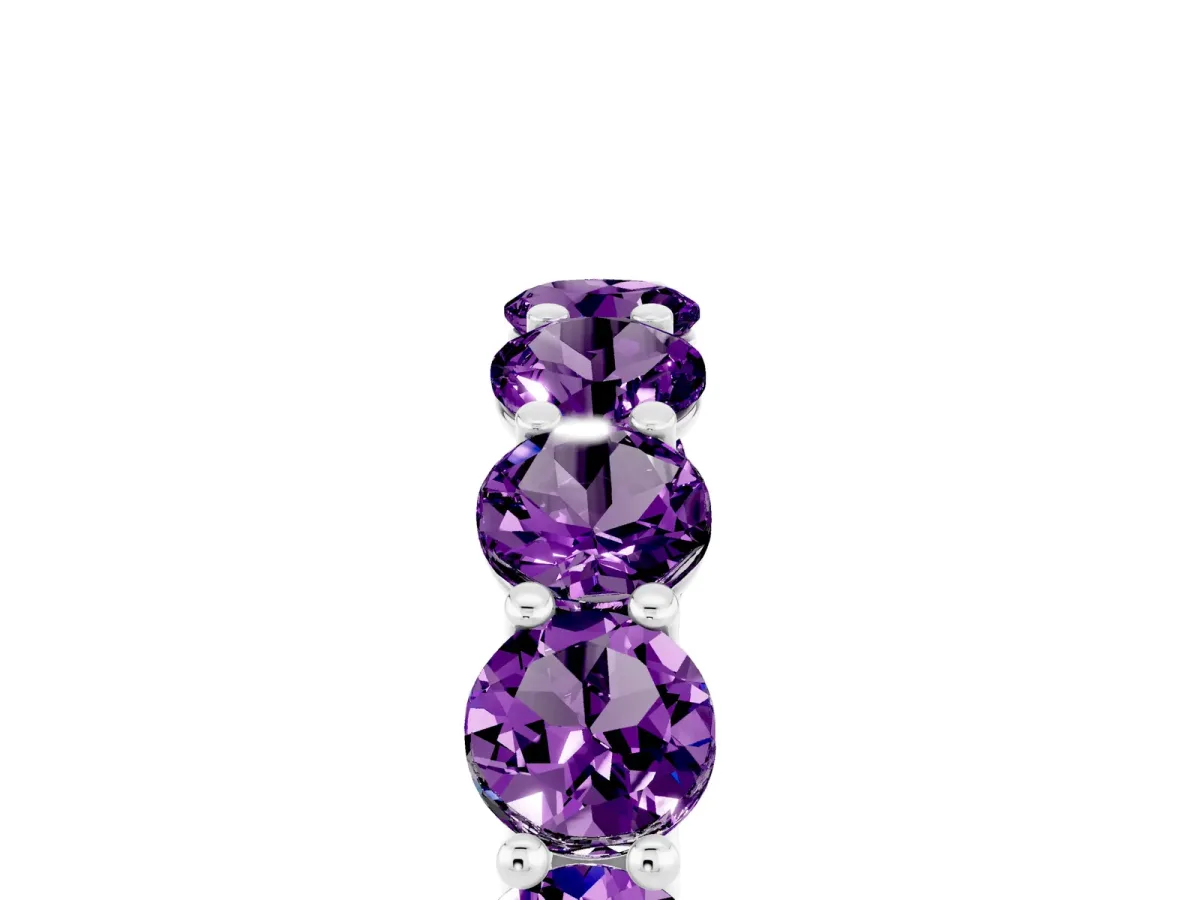 Round Amethyst Shared Prong Eternity Band Silver