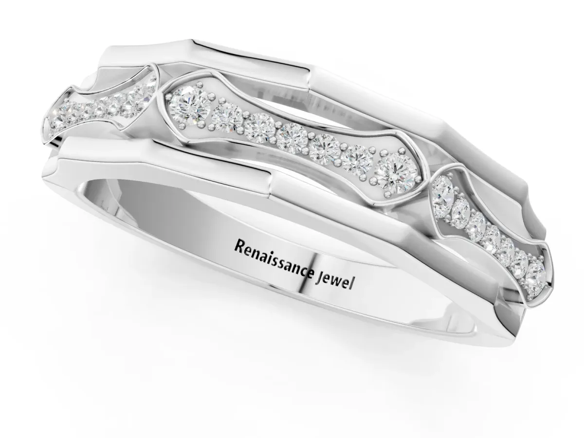 Pavé Round Diamond Eternity Band with Bar Prong Setting Silver