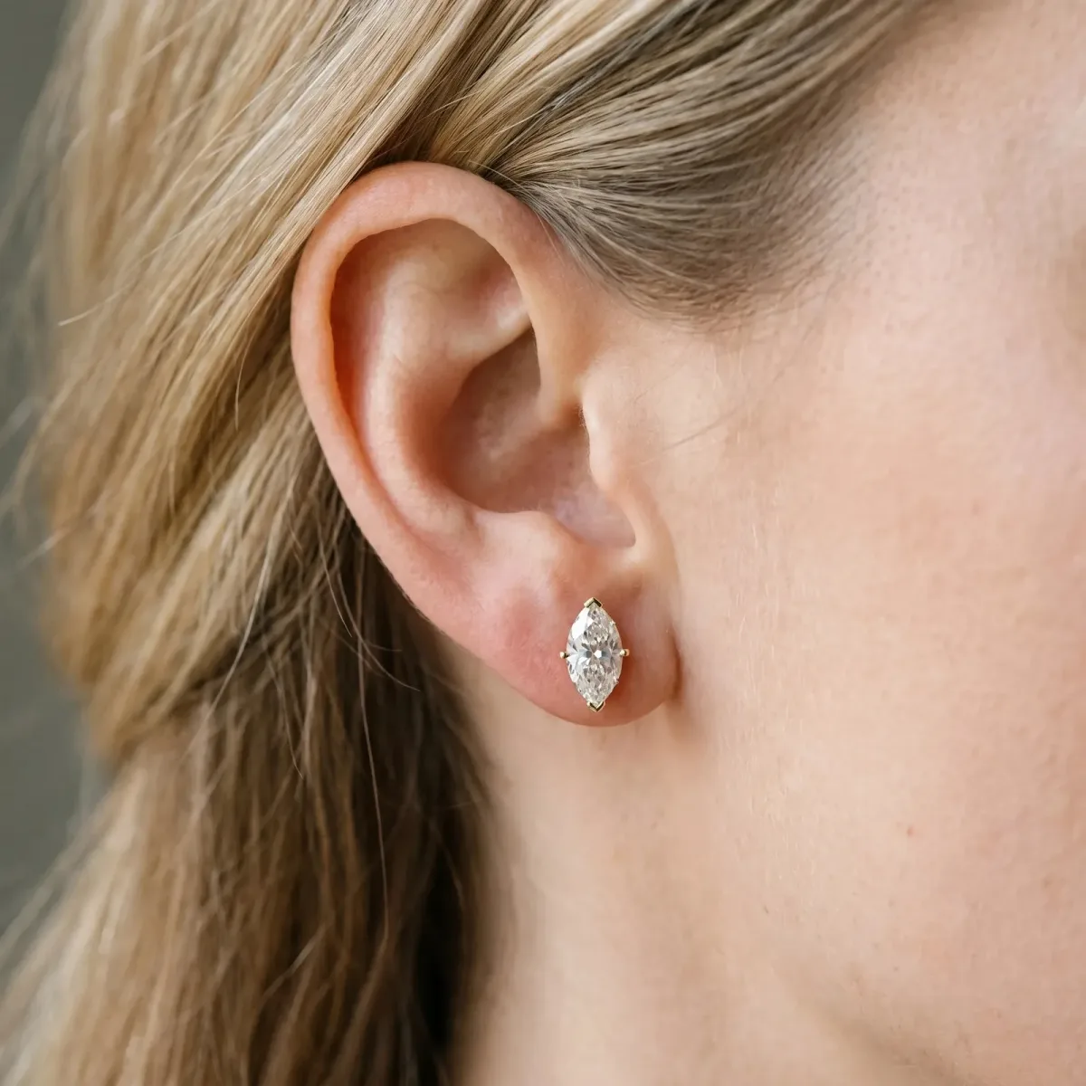 Marquise Cut Diamond Stud Earrings Yellow gold