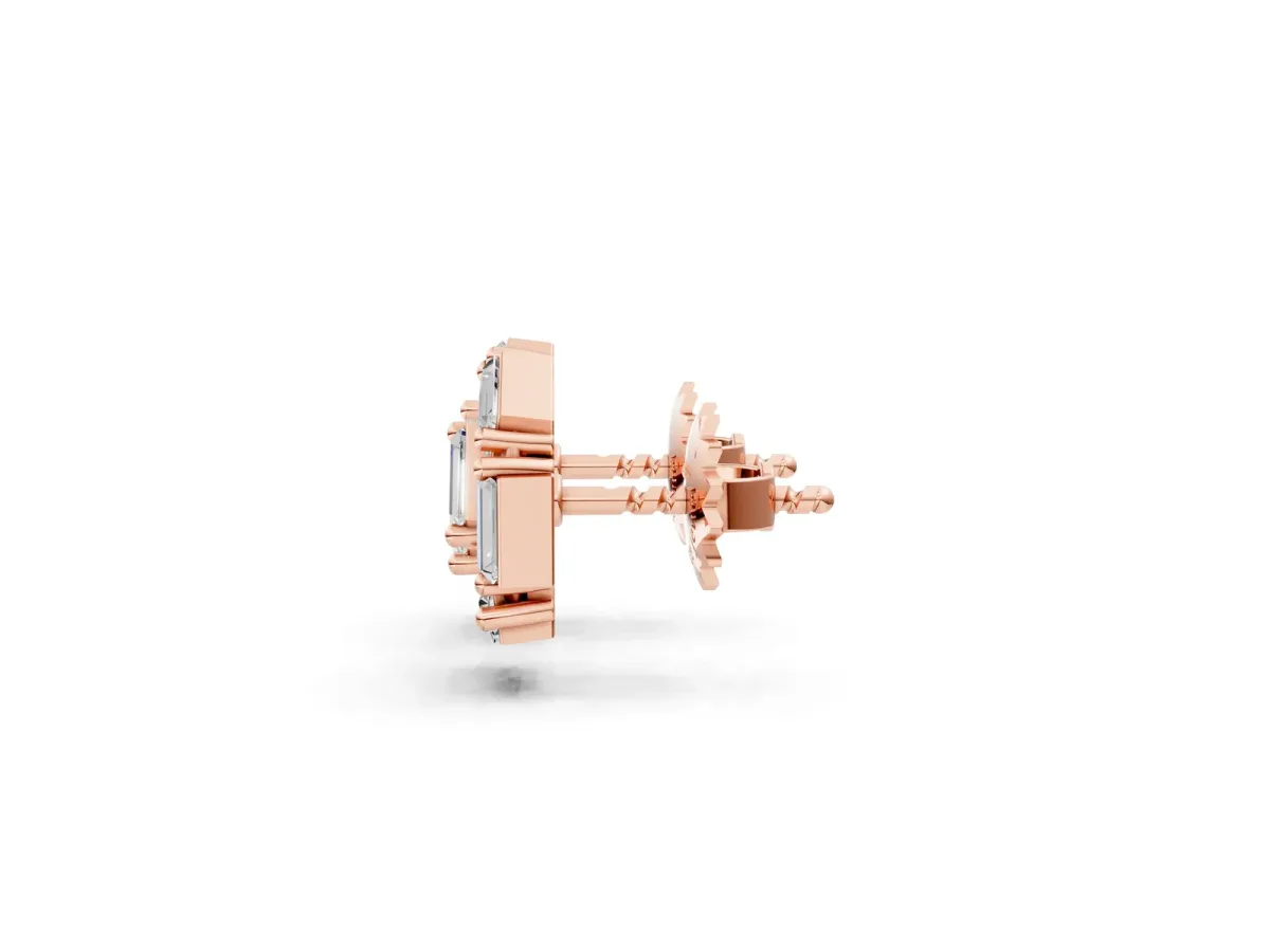Baguette Diamond Cluster Stud Earrings Rose gold