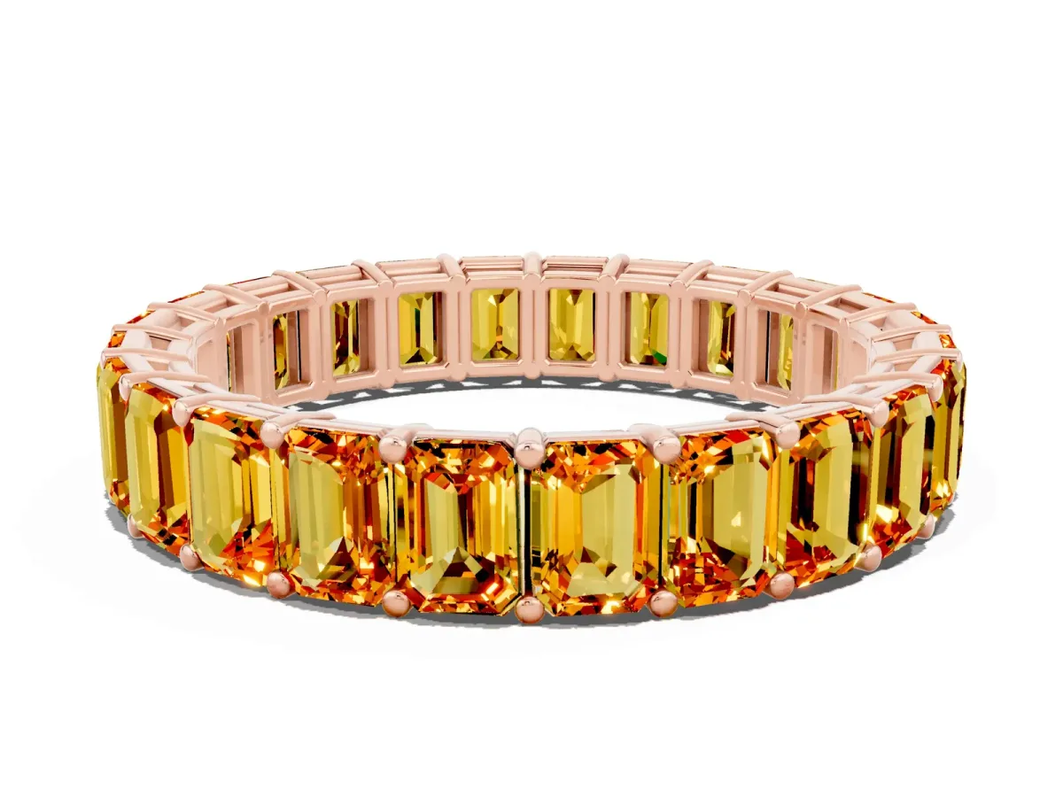 Emerald Cut Citrine Eternity Band with Shared Prong Setting Rose gold