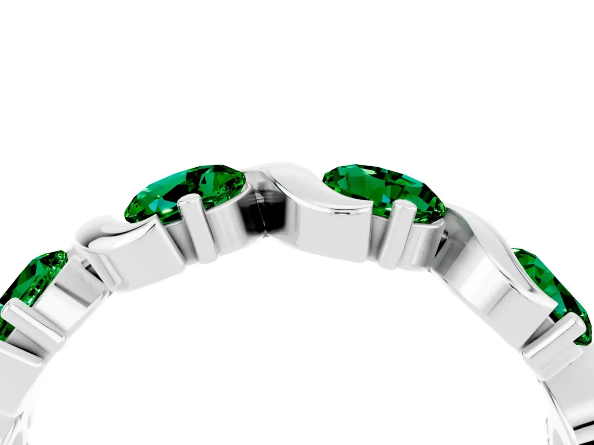 Round Emerald Half Eternity Band with Wave Prong Setting Platinum
