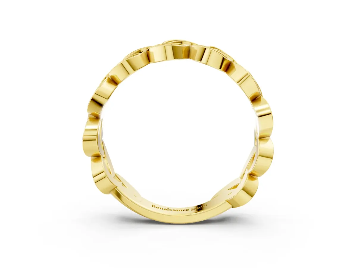 Pavé Round Diamond Interlocking Eternity Band with Bezel Prong Setting Yellow gold