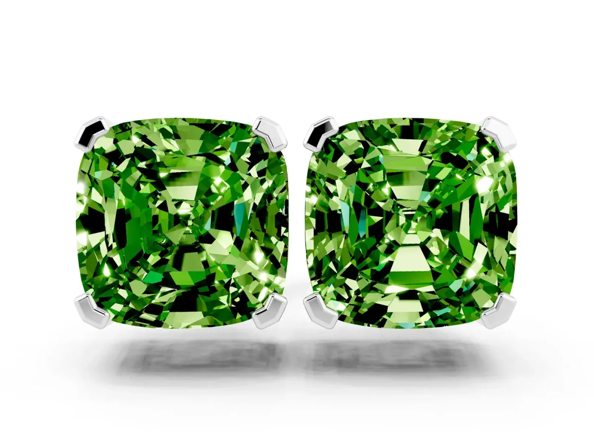 Cushion Cut Peridot Stud Earrings Silver