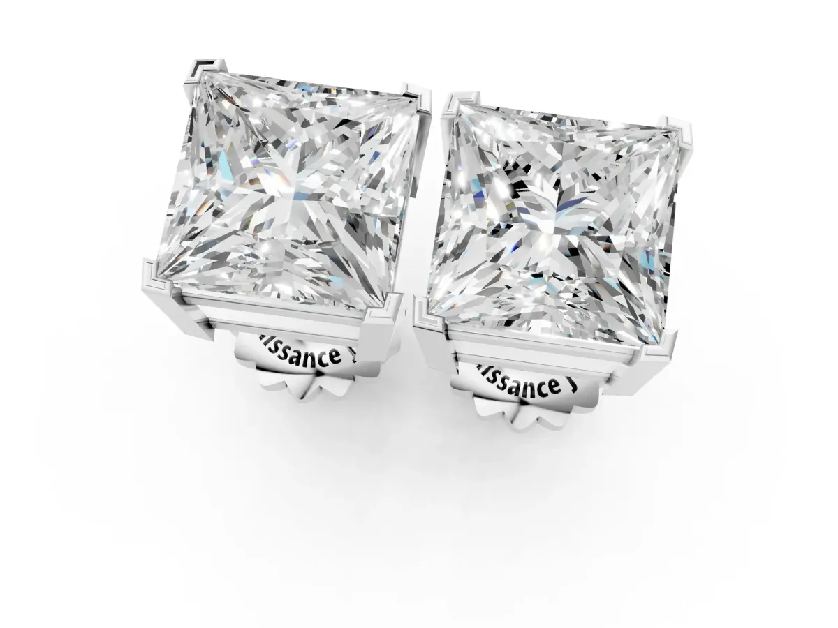 Princess Cut Diamond Stud Earrings Silver