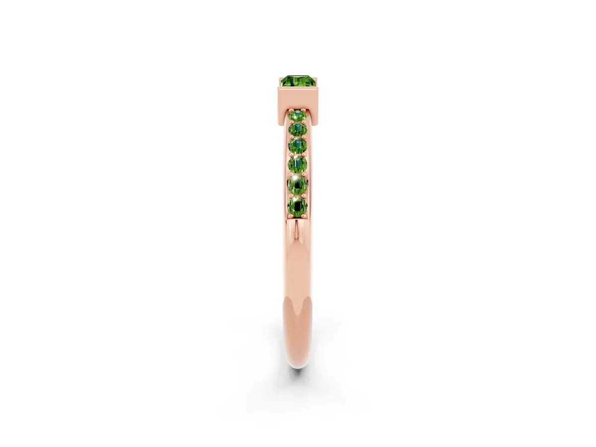 Baguette Peridot Pavé Band with Bar Setting Rose gold