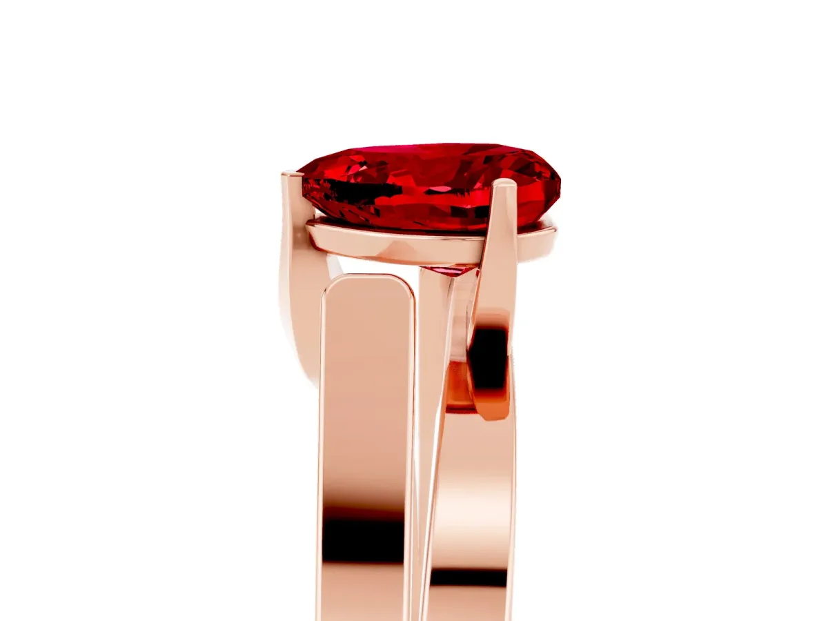 Modern Tension Set Heart Cut Ruby Solitaire Wide Band Ring Rose gold