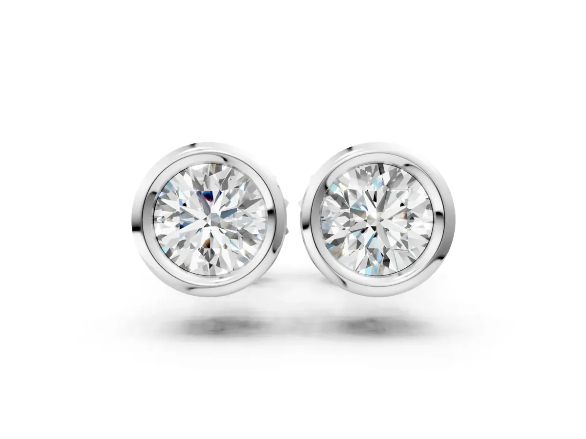 Bezel Set Round Diamond Stud Earrings Silver