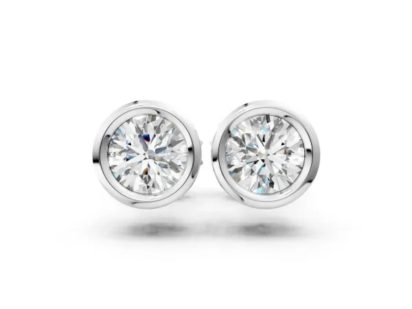 Bezel Set Round Diamond Stud Earrings White gold