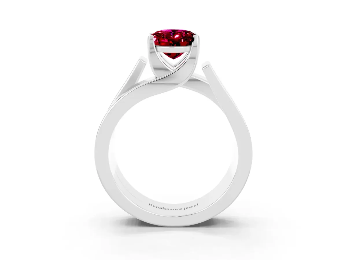 Modern Tension Set Oval Cut Garnet Solitaire Wide Band Ring Silver