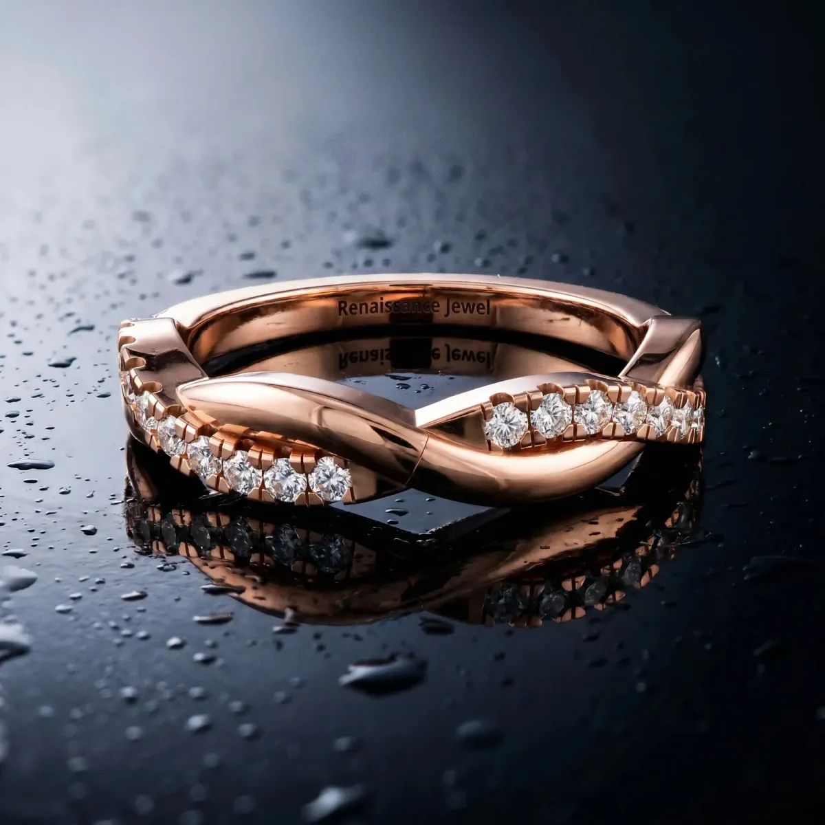Round Diamond Twisted Infinity Band with Prong Setting Rose gold