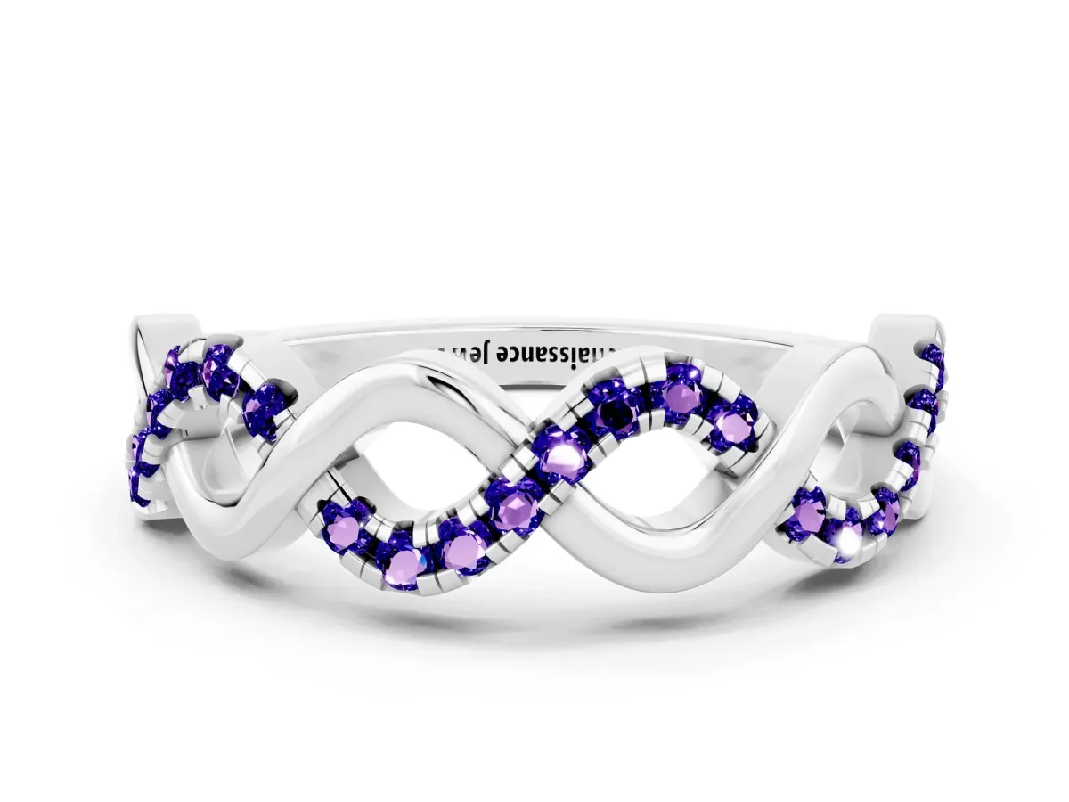 Twist Infinity Round Tanzanite Band with Pavé Setting Silver