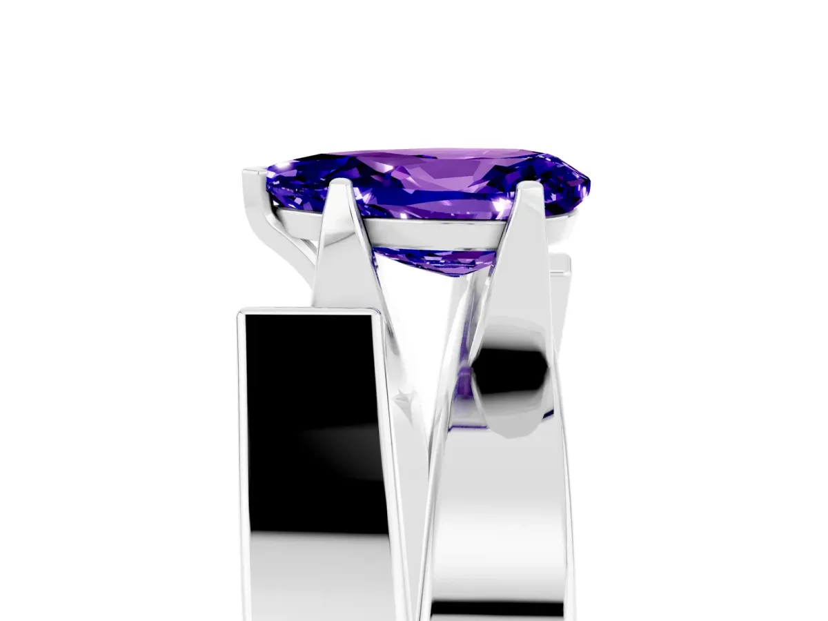 Modern Tension Set Pear Cut Tanzanite Solitaire Wide Band Ring Silver