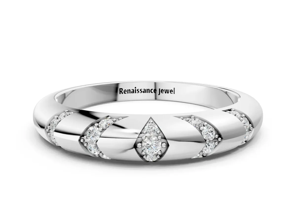 Round Diamond Channel Set Curved Band with Bezel Setting Platinum