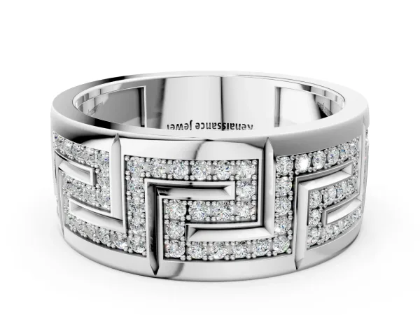 Round Diamond Pavé Greek Key Mens Band Platinum