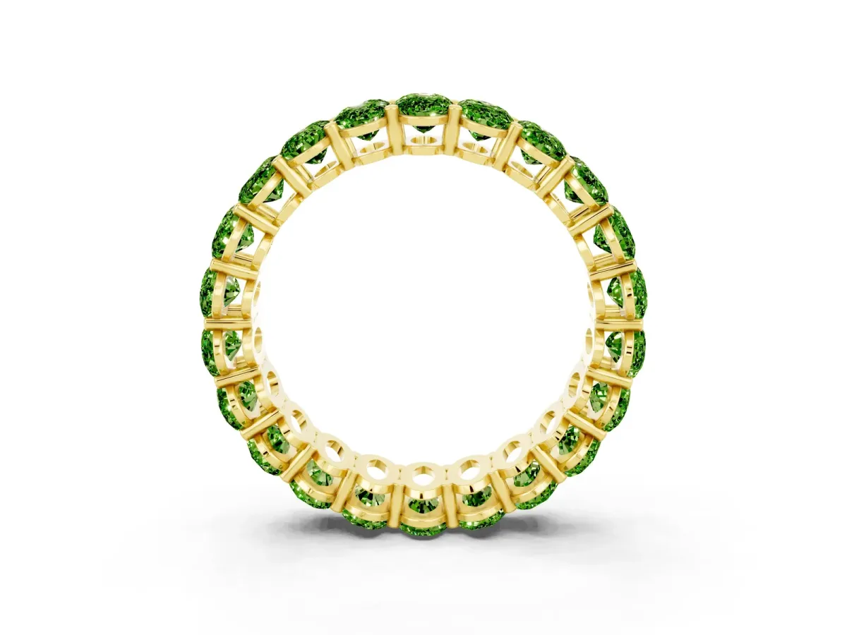 Oval Cut Peridot Eternity Band with Shared Prong Setting Yellow gold