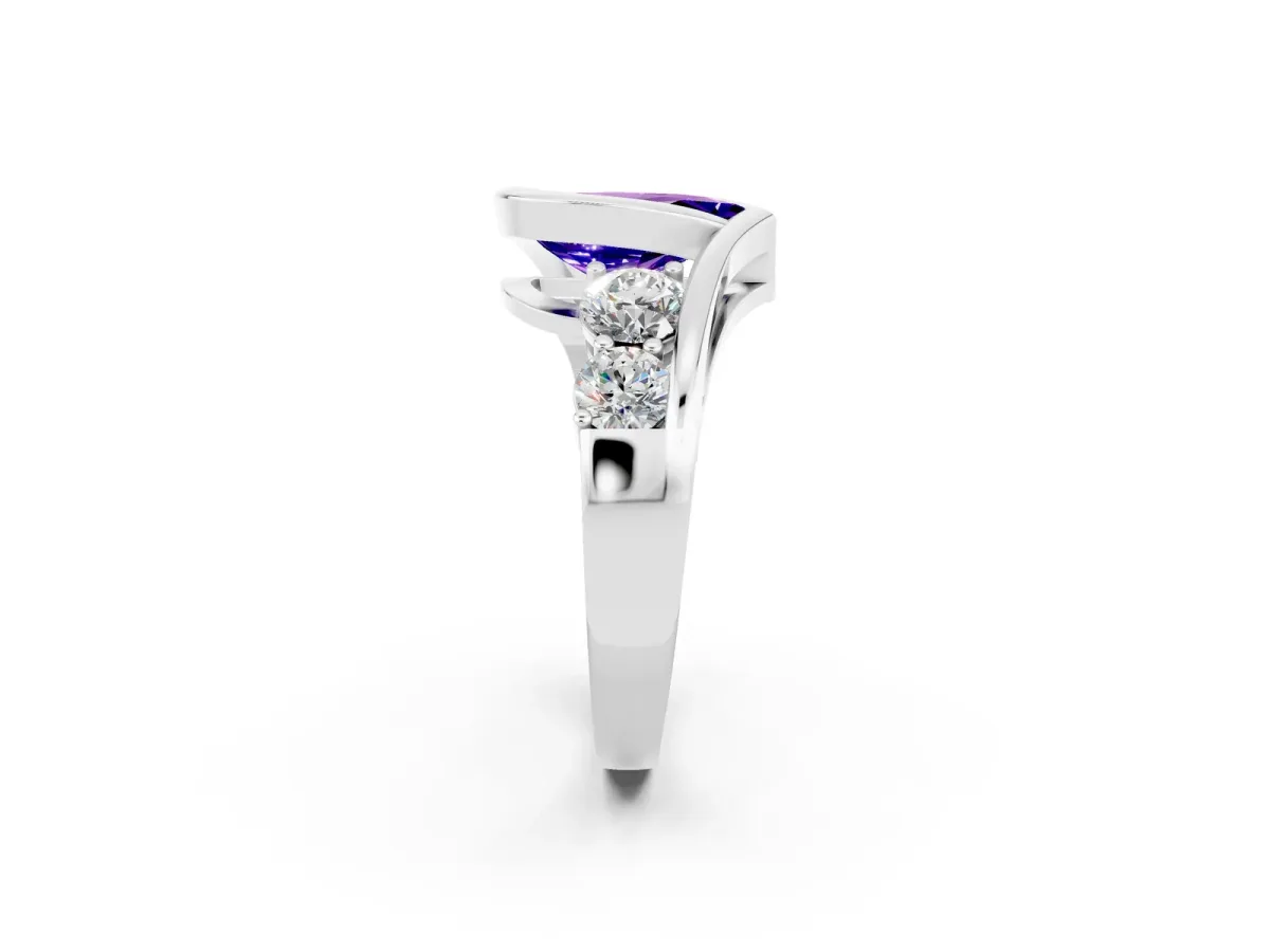 Bezel Set Pear Cut Tanzanite Bypass Ring with Round Accents Silver