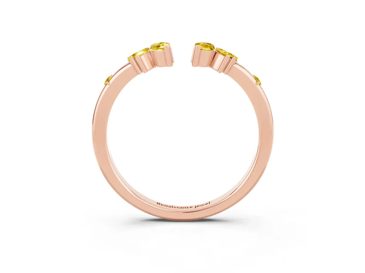 Open Marquise Cluster Yellow Sapphire Band with Prong Setting Rose gold