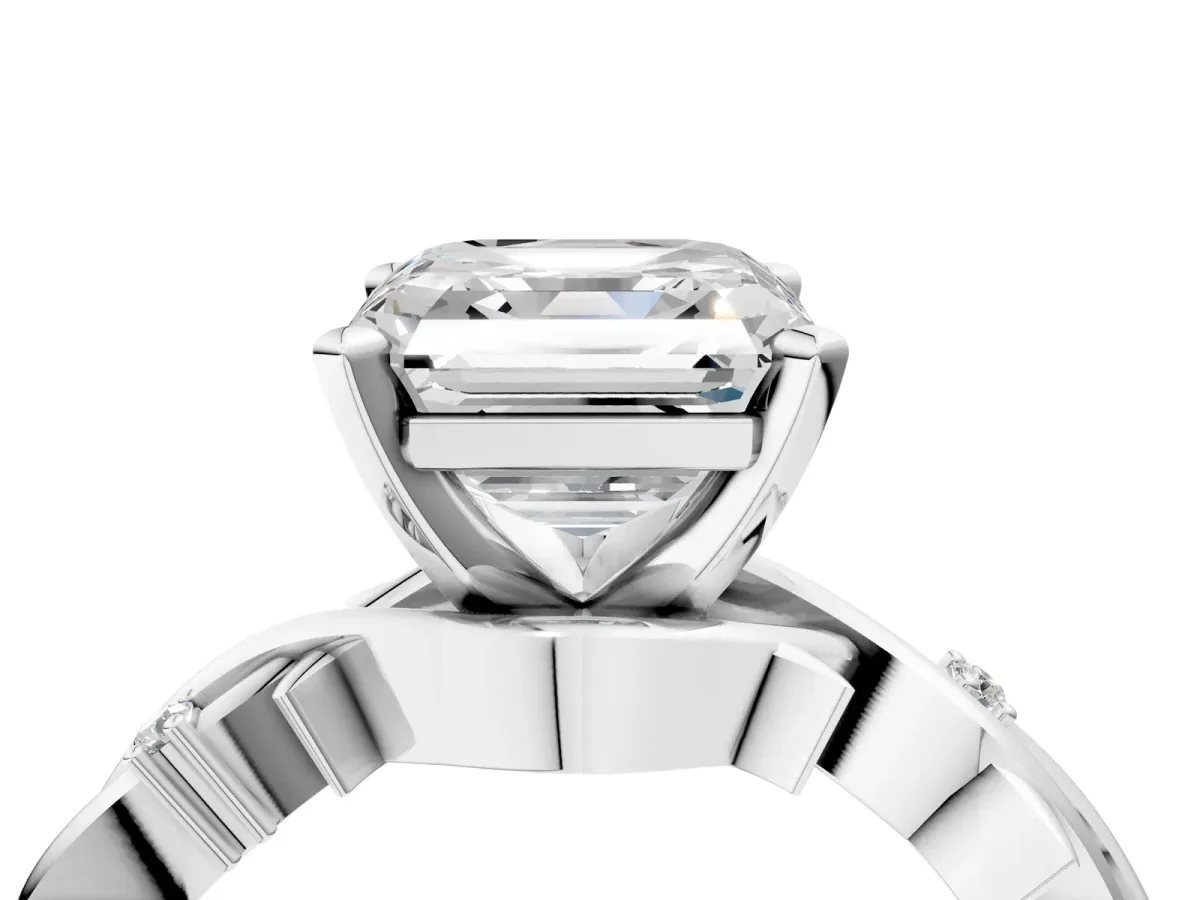 Asscher Cut Diamond Solitaire Ring with Twisted Band and Prong Setting White gold