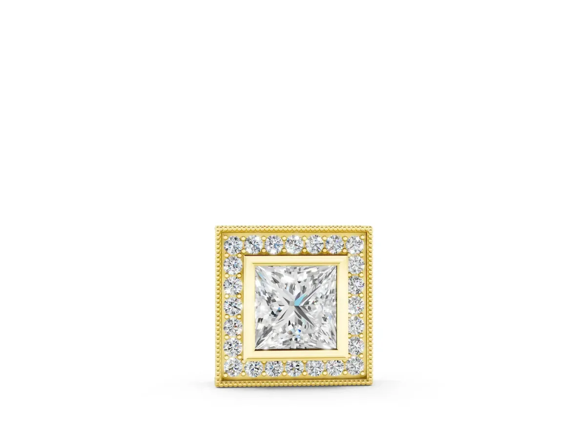 Princess Cut Halo Bezel Pendant Yellow gold
