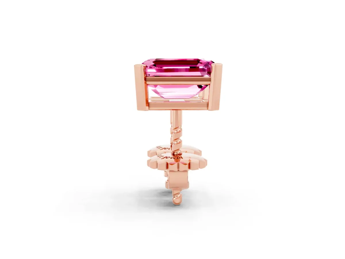 Emerald Cut Pink Sapphire Stud Earrings Rose gold