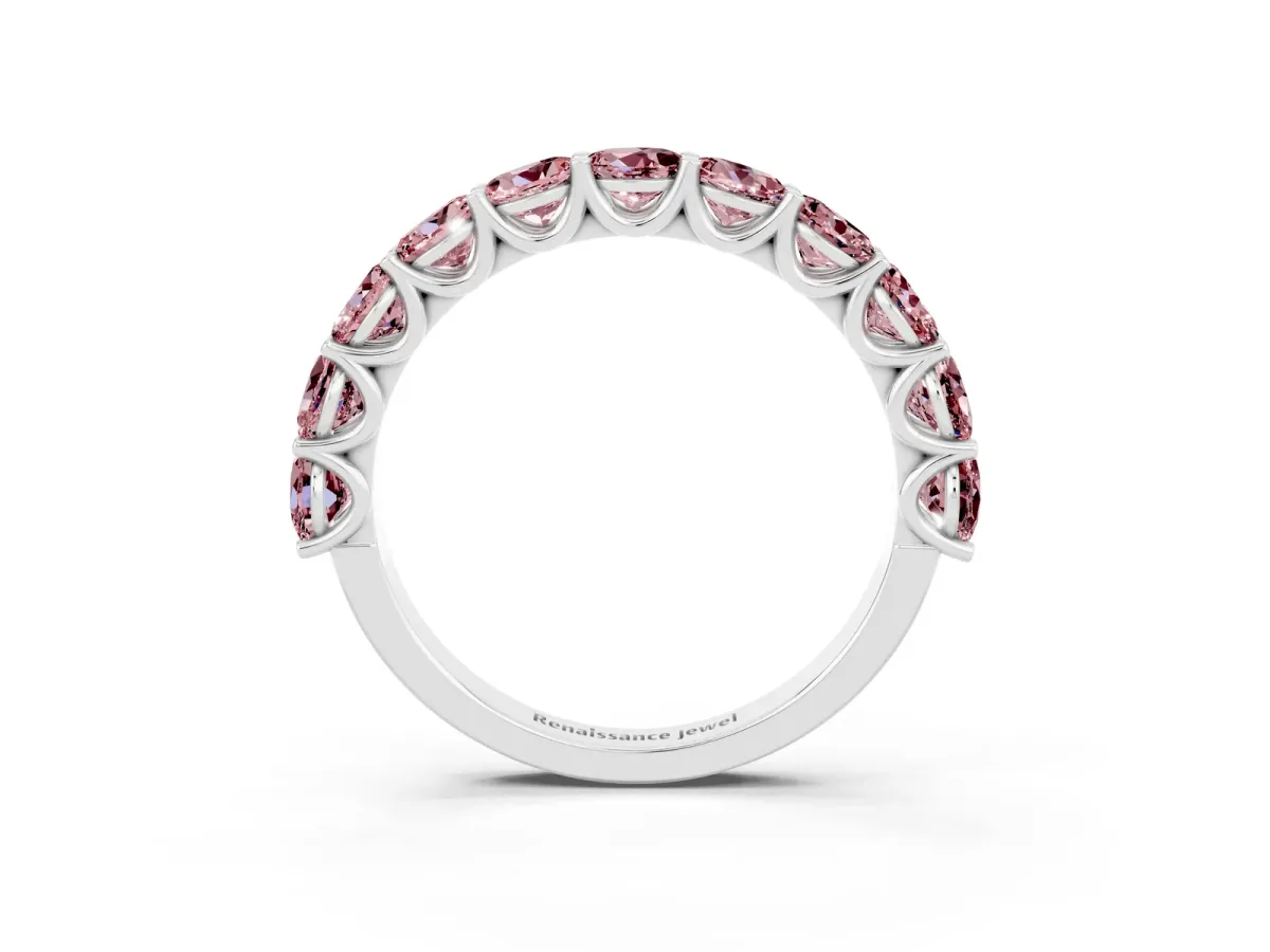 Round Morganite Shared Prong Eternity Band Platinum
