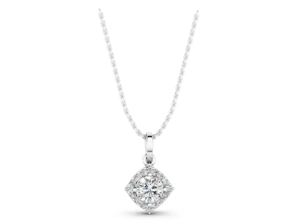 Round Halo Diamond Pendant with Four-Prong Setting White gold