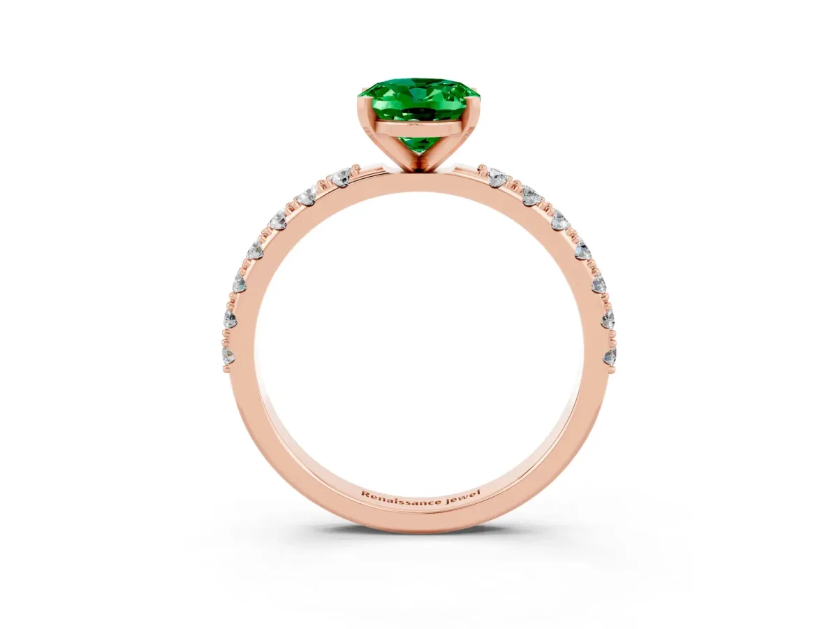 Oval Cut Emerald Solitaire Pavé Band with Four-Prong Setting Rose gold