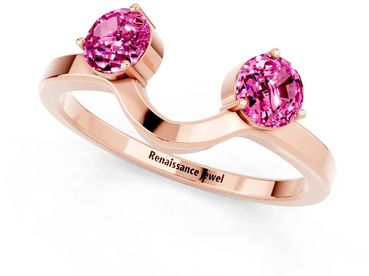 Dual Round Pink Sapphire Open Band Ring with Prong Setting Rose gold